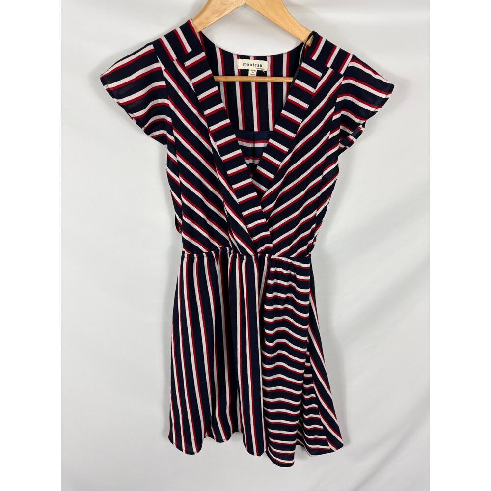 Monteau Red White Blue Stripe Cap Sleeve Dress Size Small